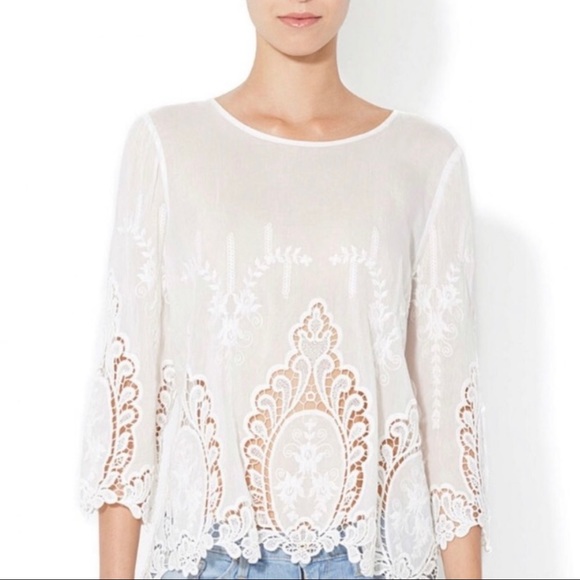 Cynthia Rowley White Lace Embroidered Button Top - Picture 1 of 3